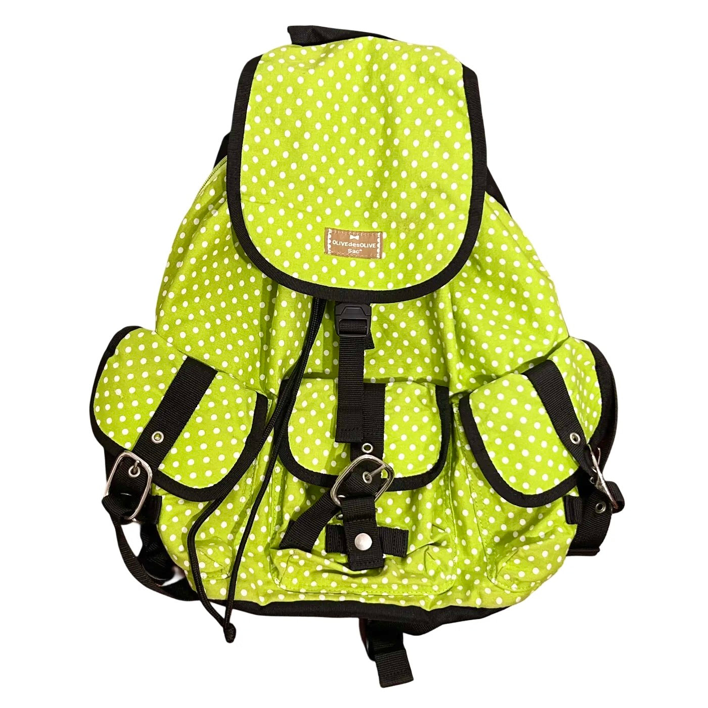 RARE Heisei Retro OliveDesOliveSac Green Polka Dot Backpack